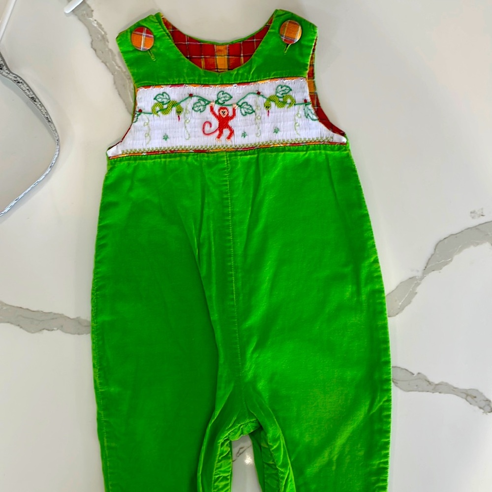 Baby boy boutique 6M Beaux et Belles smocked longall, overall, romper